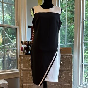 Tommy Hilfiger Black and White Asymmetrical Sheath Dress